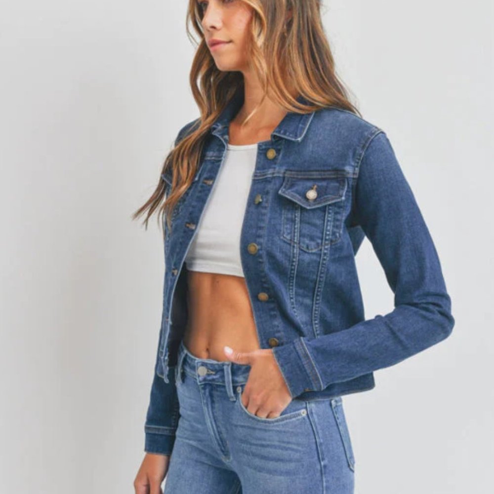Dark Wash Shrunken Jean Jacket - Large - Just USA